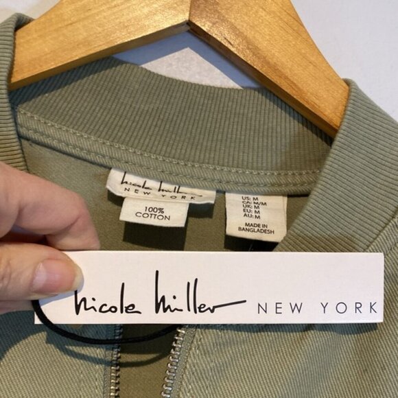 Nicole Miller New York sage green 100% cotton cropped denim zip jacket size M - Picture 6 of 10